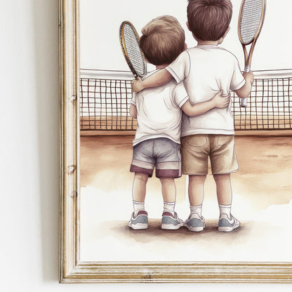 Tennis Nursery Decor, Tennis Boys Room Prints, Brother Wall Art, Brother Room Set of 3, Kids Tennis Gift, Printable Sports Nursery Wall Art - My Store