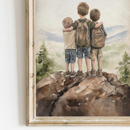 Three Brothers Print, Three Sons Art, Brother Room Wall Art, Brother Painting, Adventure Decor Kids, Mountain Boy Art,PRINTABLE Boy Wall Art - My Store