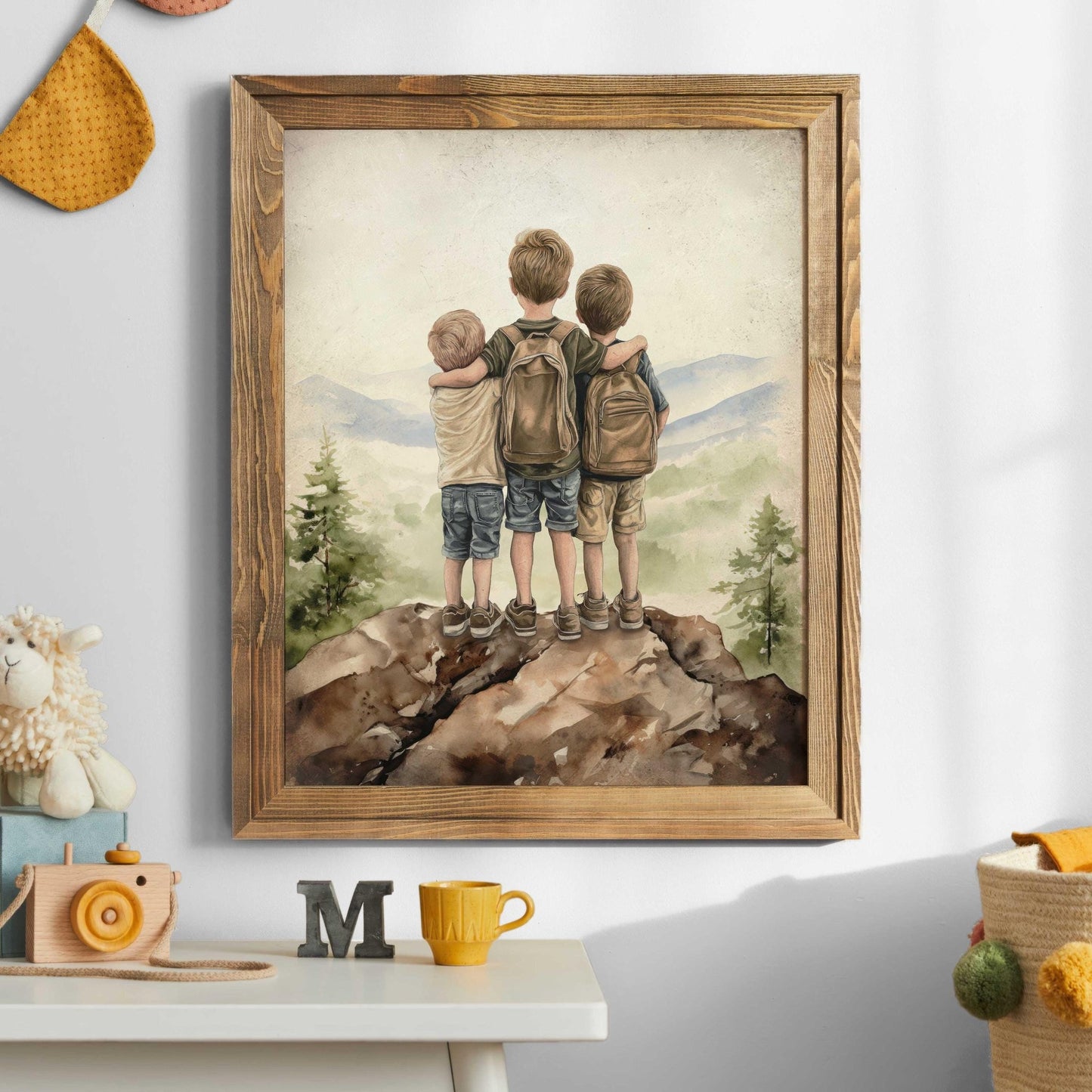 Three Brothers Print, Three Sons Art, Brother Room Wall Art, Brother Painting, Adventure Decor Kids, Mountain Boy Art,PRINTABLE Boy Wall Art - My Store