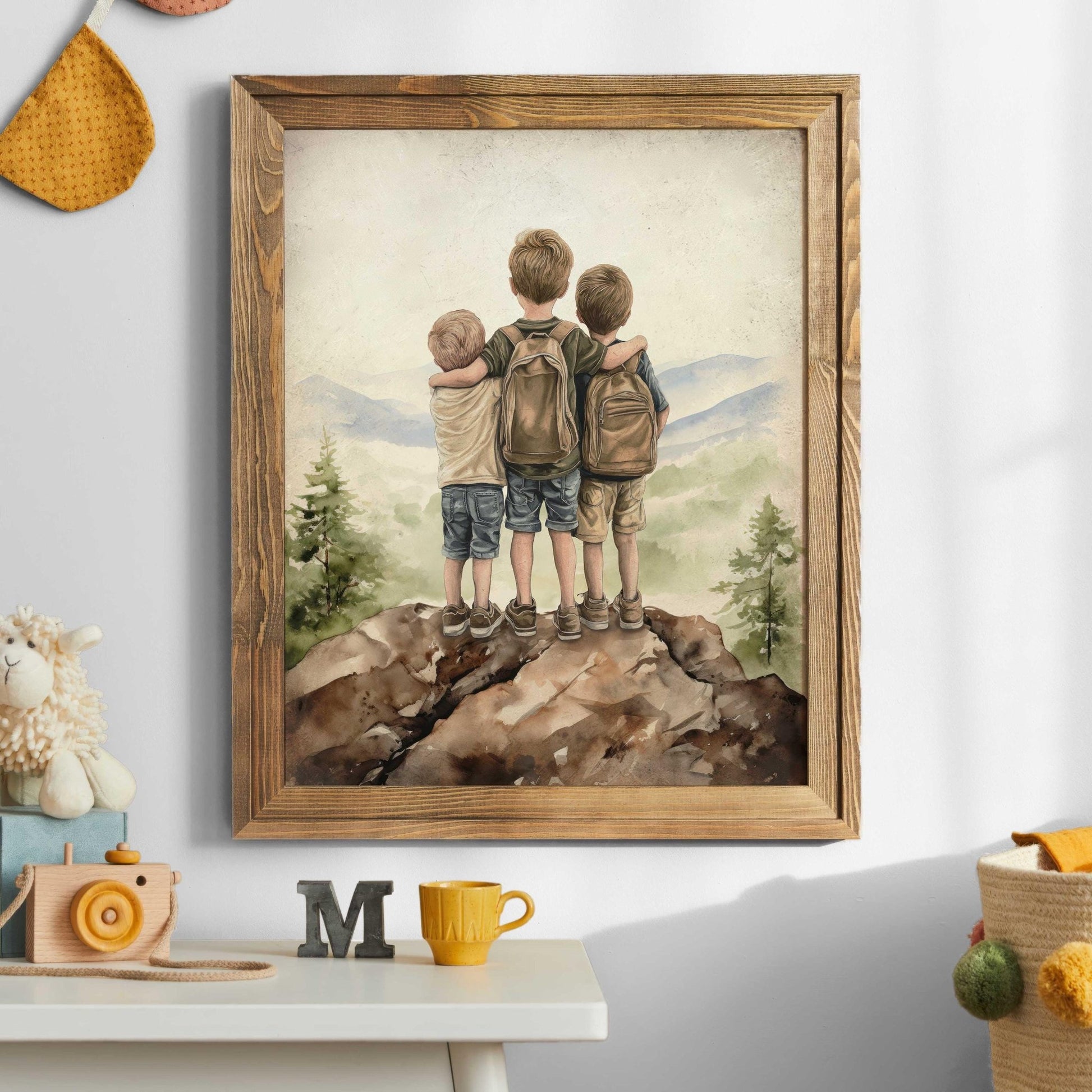 Three Brothers Print, Three Sons Art, Brother Room Wall Art, Brother Painting, Adventure Decor Kids, Mountain Boy Art,PRINTABLE Boy Wall Art - My Store