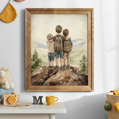 Three Brothers Print, Three Sons Art, Brother Room Wall Art, Brother Painting, Adventure Decor Kids, Mountain Boy Art,PRINTABLE Boy Wall Art - My Store