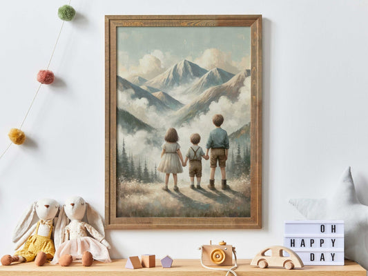 Three Siblings Print, Brother & Sister Wall Art, Adventure Decor - WildfieldPrints