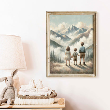 Three Siblings Print, Brother & Sister Wall Art, Adventure Decor - WildfieldPrints