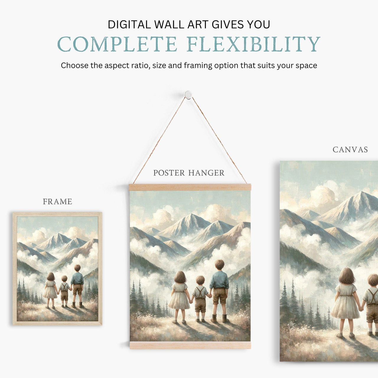 Three Siblings Wall Art – Adventure Boys Room Print