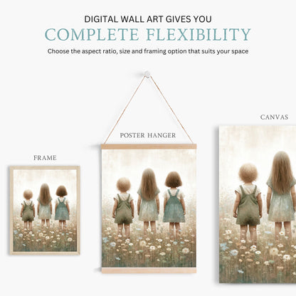 Three Sisters Print, Sisterhood Wall Art, Vintage Room Decor - WildfieldPrints