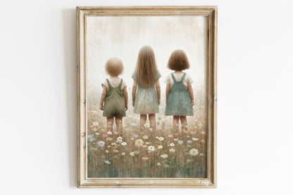 Three Sisters Print, Sisterhood Wall Art, Vintage Room Decor - WildfieldPrints