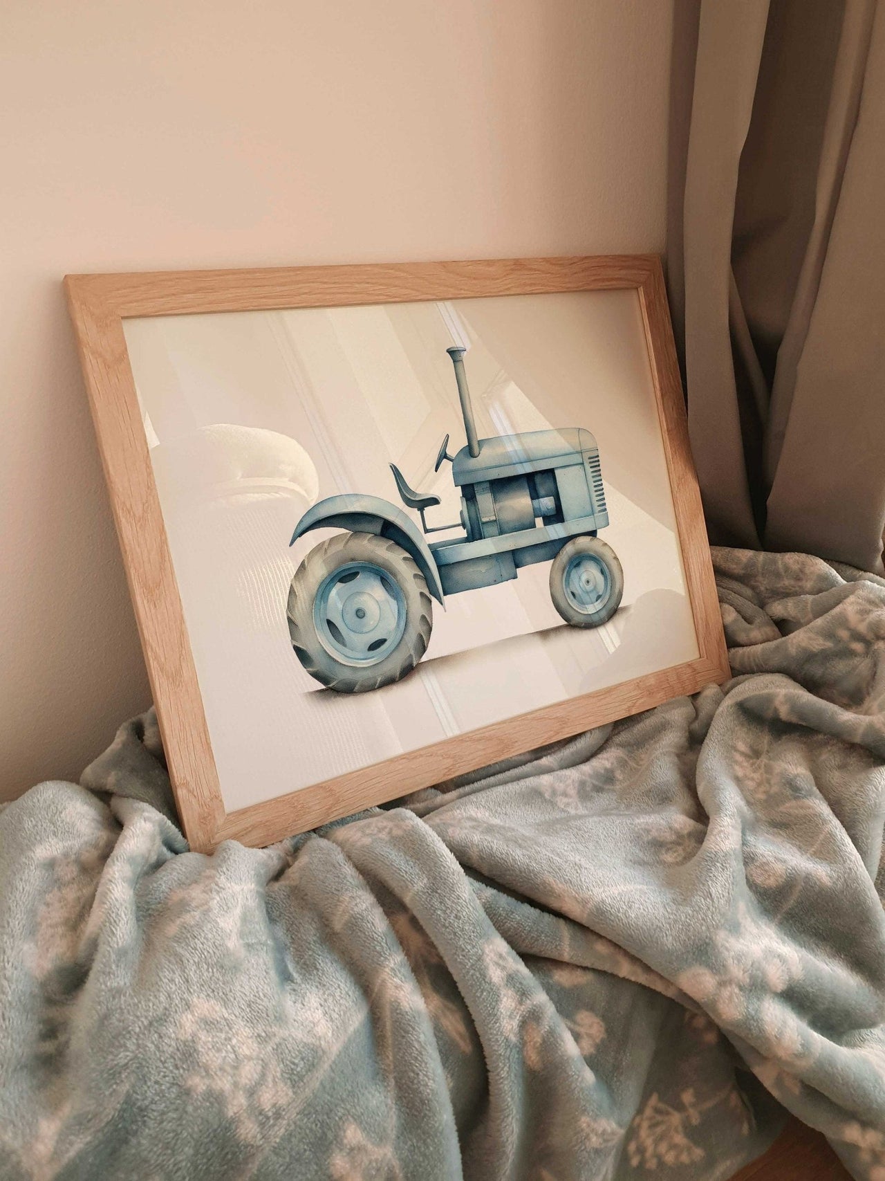 Light - Blue Tractor Wall Art – Farm Boys Room Print