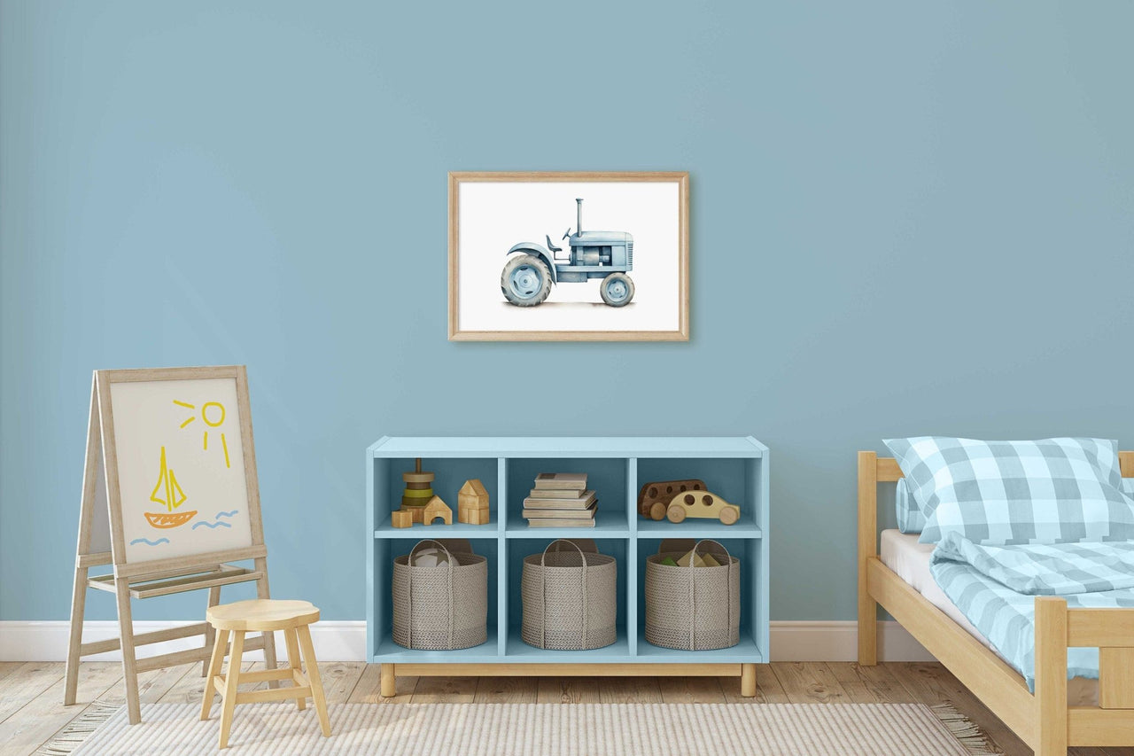 Light - Blue Tractor Wall Art – Farm Boys Room Print