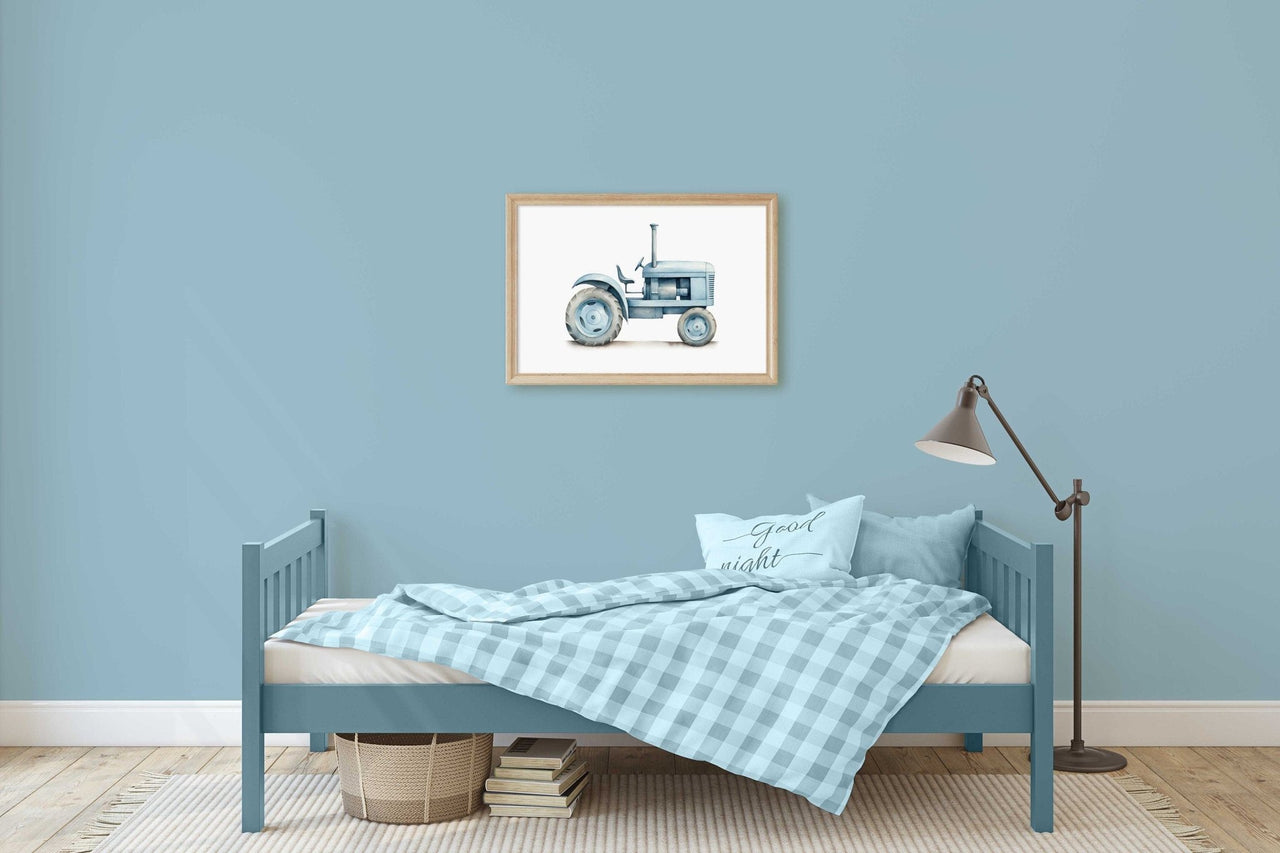 Light - Blue Tractor Wall Art – Farm Boys Room Print