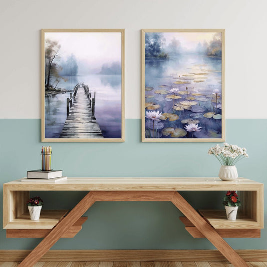 Tranquil Lake Watercolor Wall Art, Serene Home Decor - WildfieldPrints