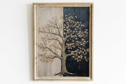 Tree Wall Art, Rustic Nature Decor, Abstract Painting - WildfieldPrints