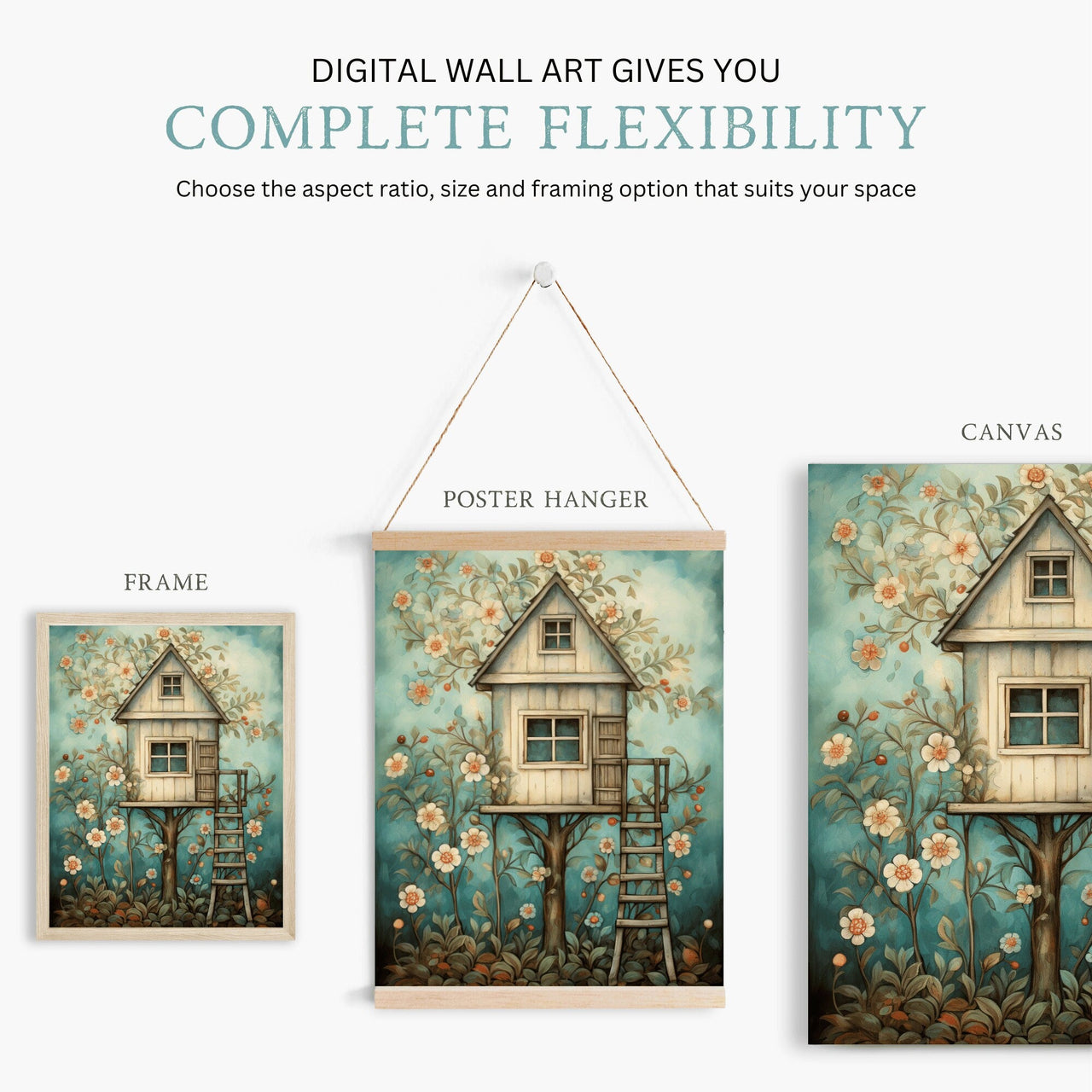 Treehouse Wall Art – Rustic Kids Room Print