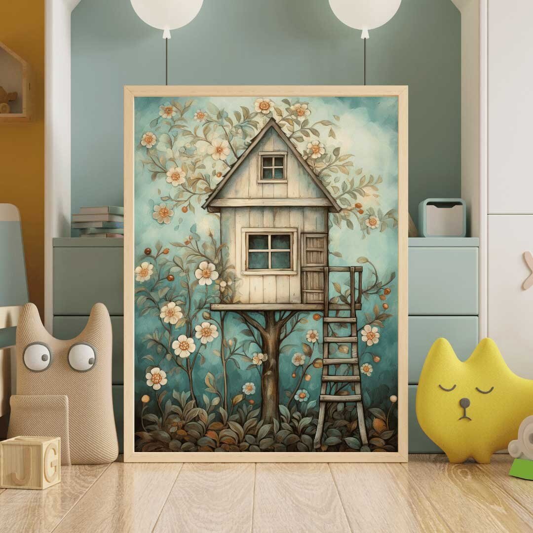 Treehouse Wall Art – Rustic Kids Room Print
