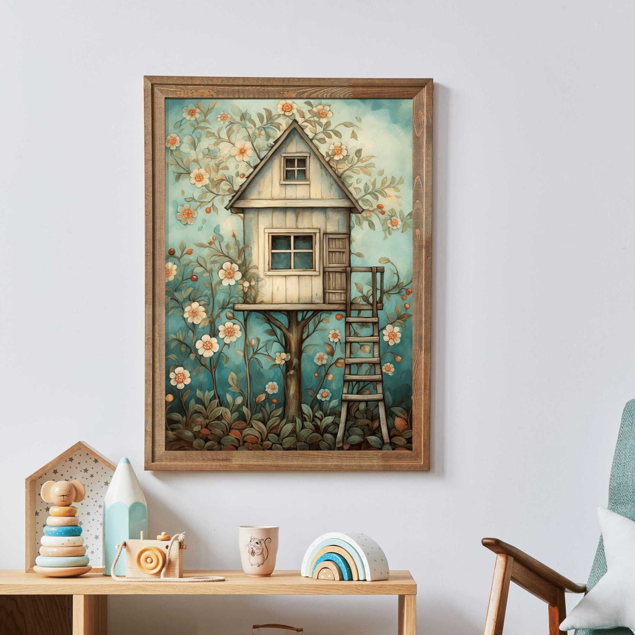 Treehouse Wall Art – Rustic Kids Room Print