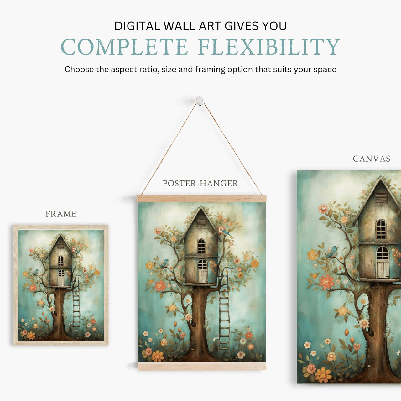 Treehouse Wall Art – Rustic Kids Room Print