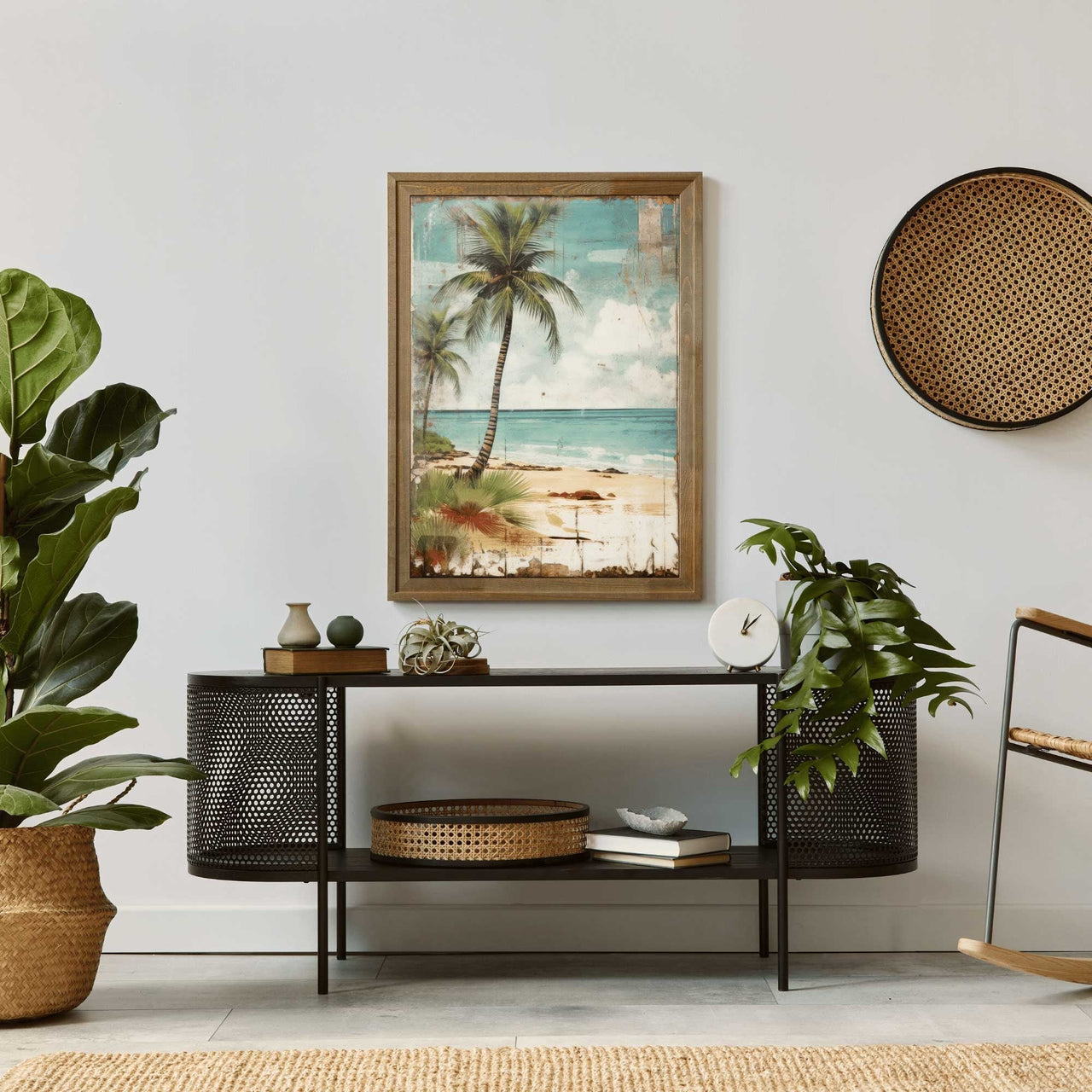 Vintage Palm Tree Wall Art – Coastal Living Room Print
