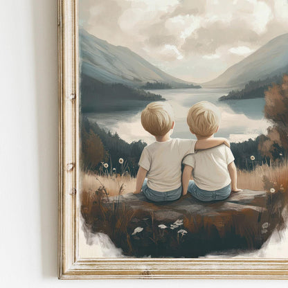 Twin Boy Nursery Decor, Adventure Wall Art for Bedroom, Brother Painting - WildfieldPrints