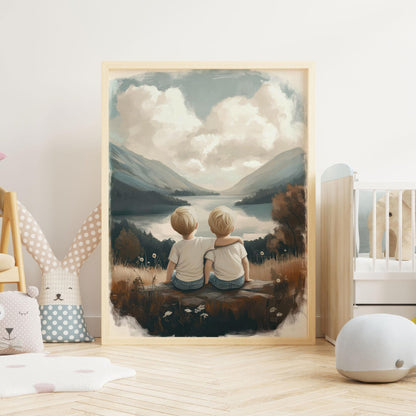 Twin Boy Nursery Decor, Adventure Wall Art for Bedroom, Brother Painting - WildfieldPrints
