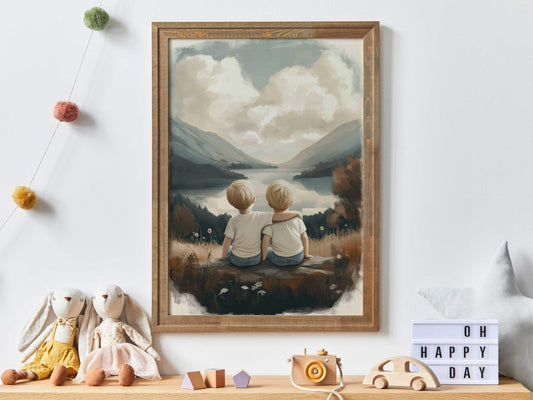Twin Boy Nursery Decor, Adventure Wall Art for Bedroom, Brother Painting - WildfieldPrints