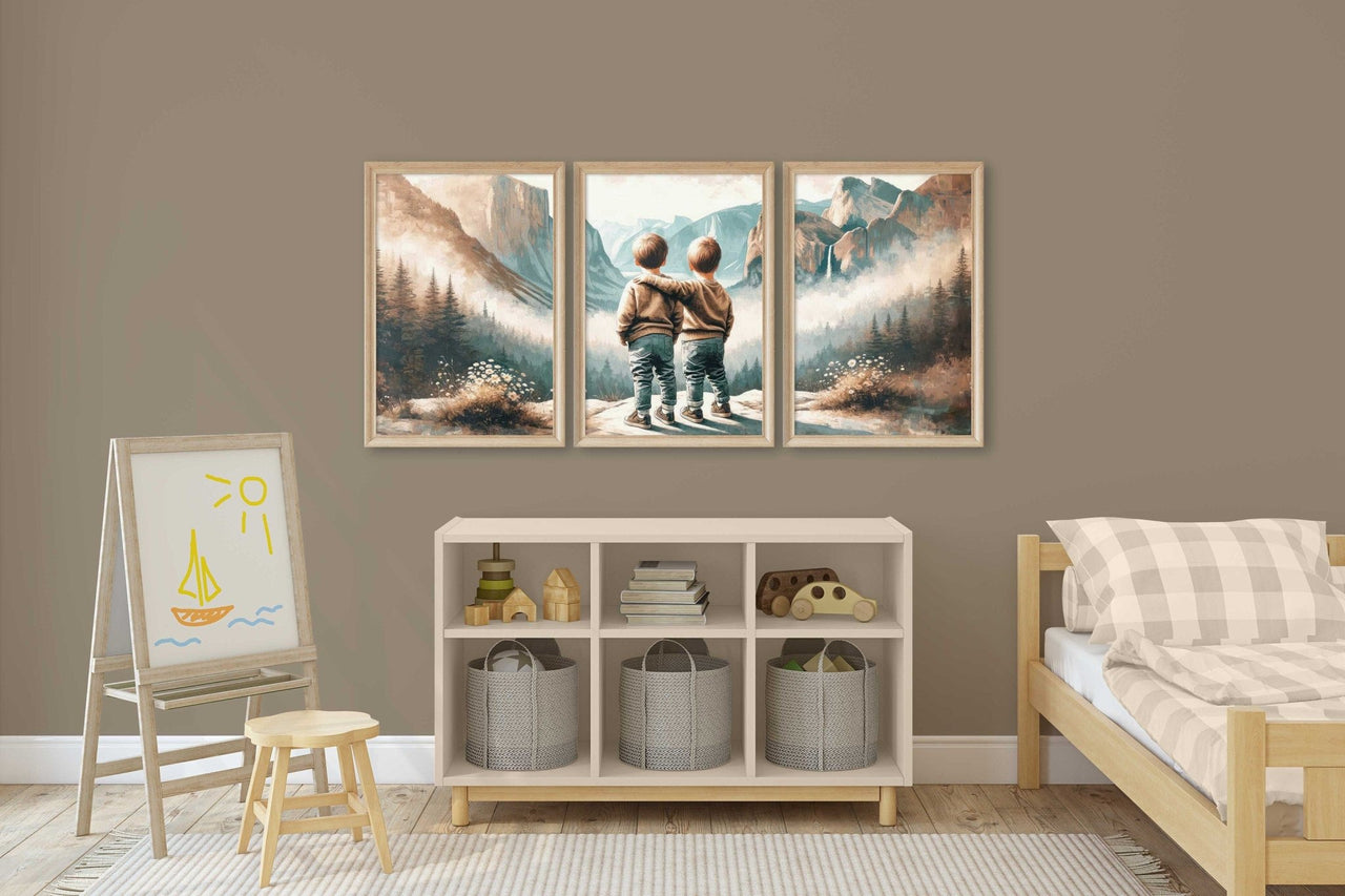 Twin Boys Wall Art – Adventure Nursery Print for Kids Room • Set of 3