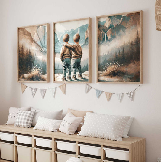 Twin Boys Prints, Adventure Nursery Decor, Outdoor Theme Art - WildfieldPrints