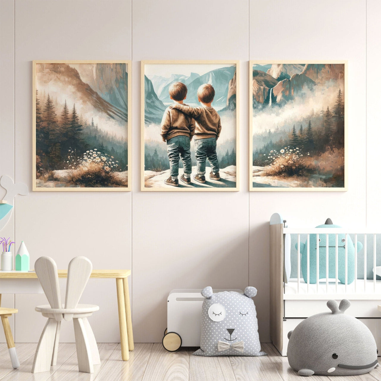 Twin Boys Wall Art – Adventure Nursery Print for Kids Room • Set of 3