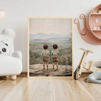 Twin Boys Wall Art, Adventure Nursery Decor, Brothers Print - WildfieldPrints