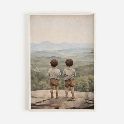Twin Boys Wall Art, Adventure Nursery Decor, Brothers Print - WildfieldPrints