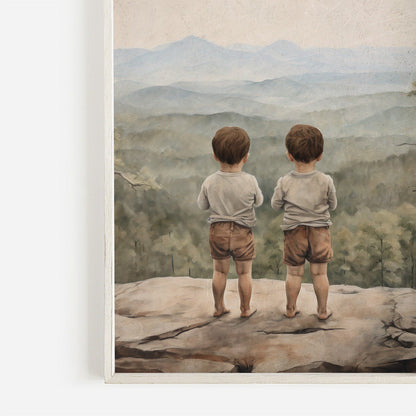 Twin Boys Wall Art, Adventure Nursery Decor, Brothers Print - WildfieldPrints