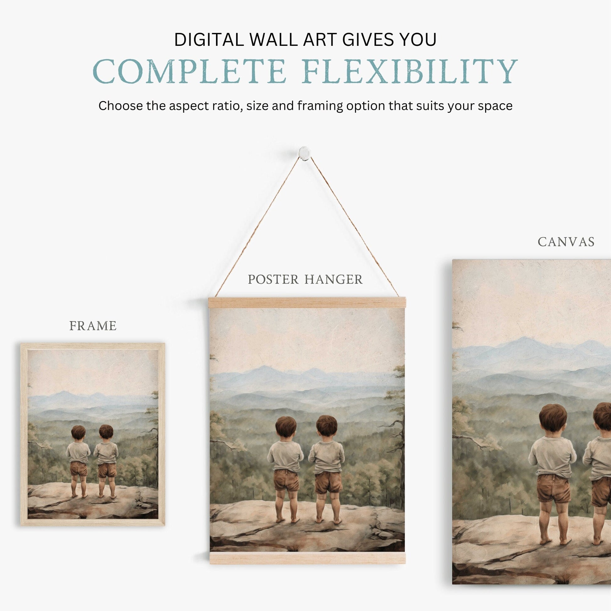 Twin Boys Wall Art, Adventure Nursery Decor, Brothers Print - WildfieldPrints