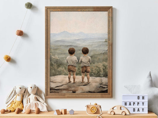 Twin Boys Wall Art, Adventure Nursery Decor, Brothers Print - WildfieldPrints