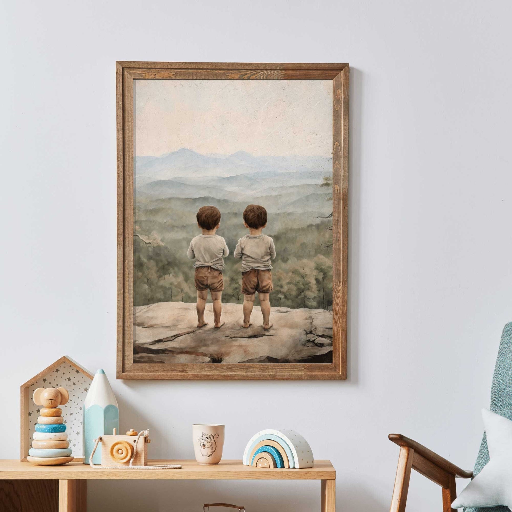 Twin Boys Wall Art, Adventure Nursery Decor, Brothers Print - WildfieldPrints