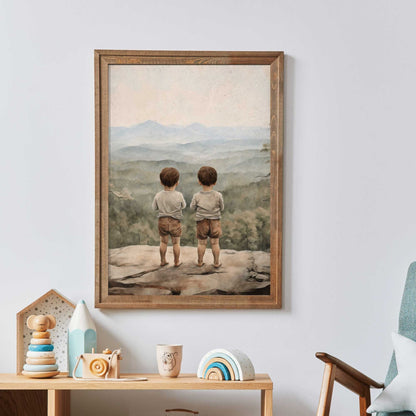 Twin Boys Wall Art, Adventure Nursery Decor, Brothers Print - WildfieldPrints