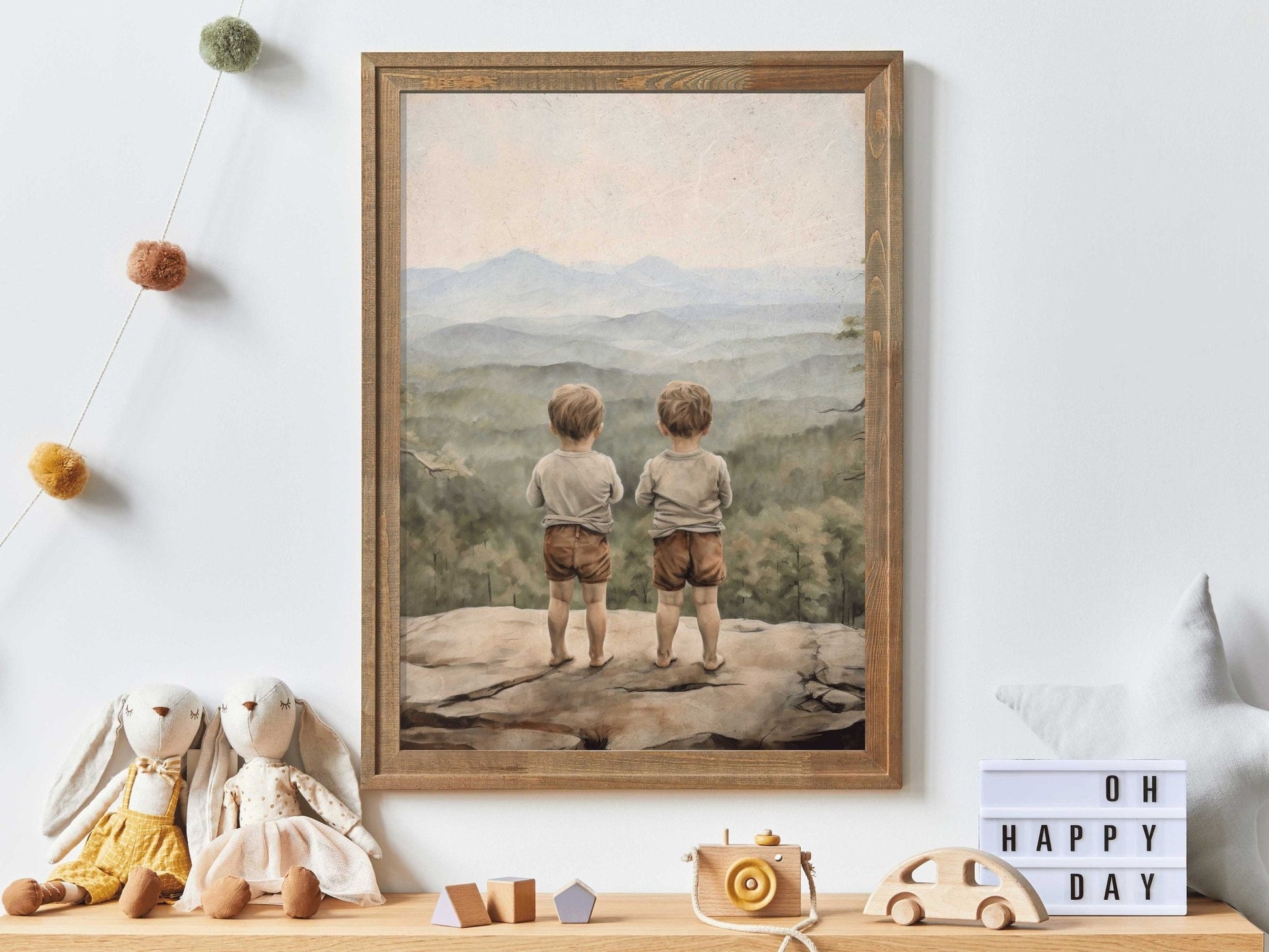Twin Boys Wall Art, Adventure Nursery Decor, Brothers Print - WildfieldPrints