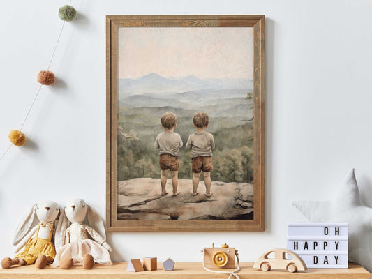 Twin Boys Wall Art, Adventure Nursery Decor, Brothers Print - WildfieldPrints