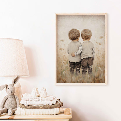 Twin Brothers Wall Art, Rustic Bedroom Decor for Boys - WildfieldPrints
