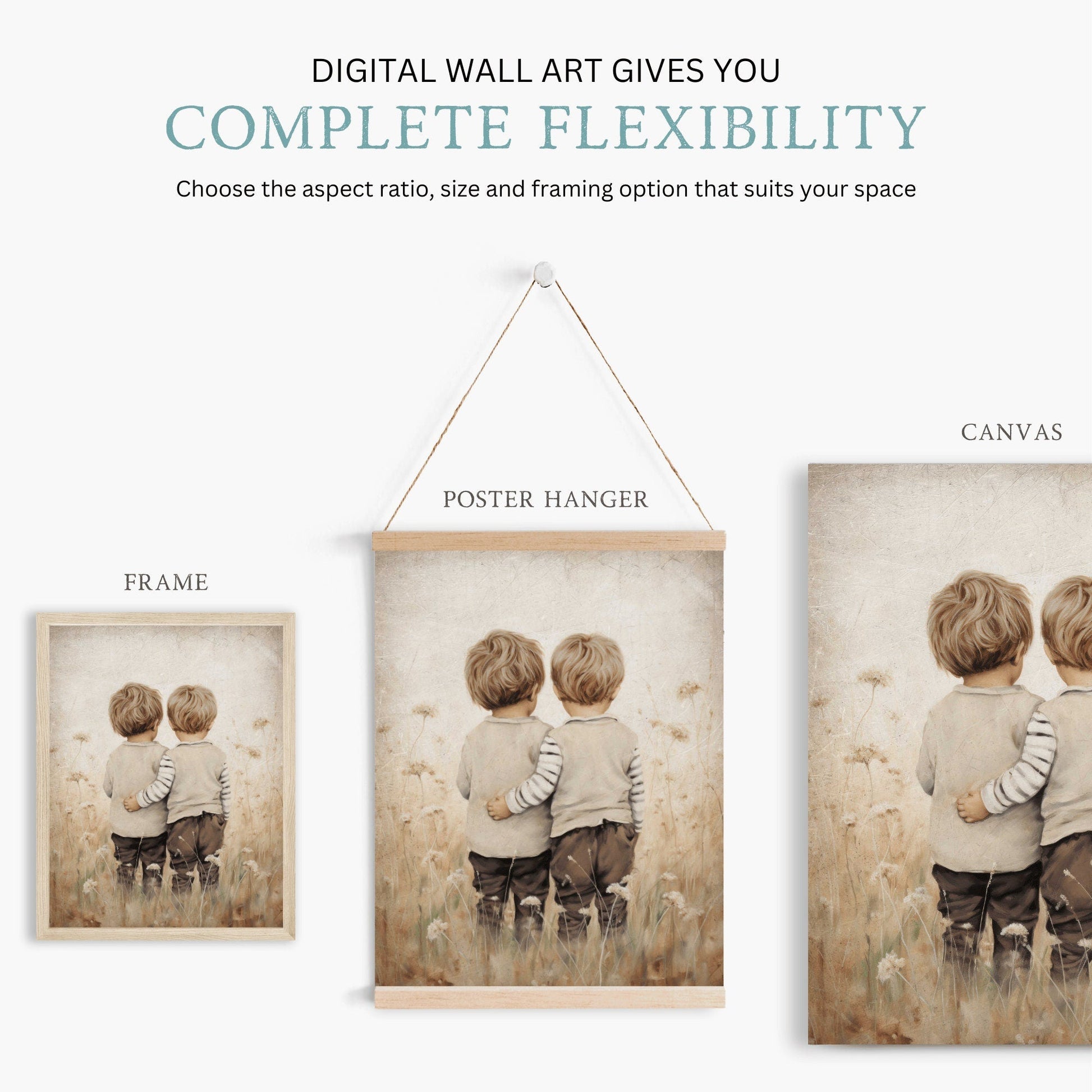 Twin Brothers Wall Art, Rustic Bedroom Decor for Boys - WildfieldPrints