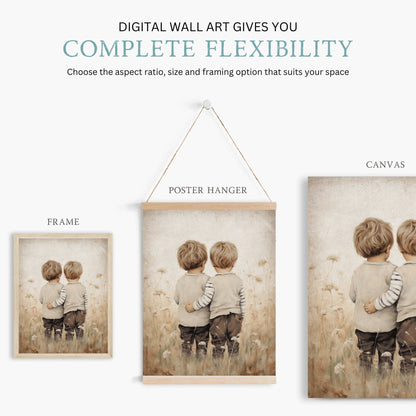 Twin Brothers Wall Art, Rustic Bedroom Decor for Boys - WildfieldPrints