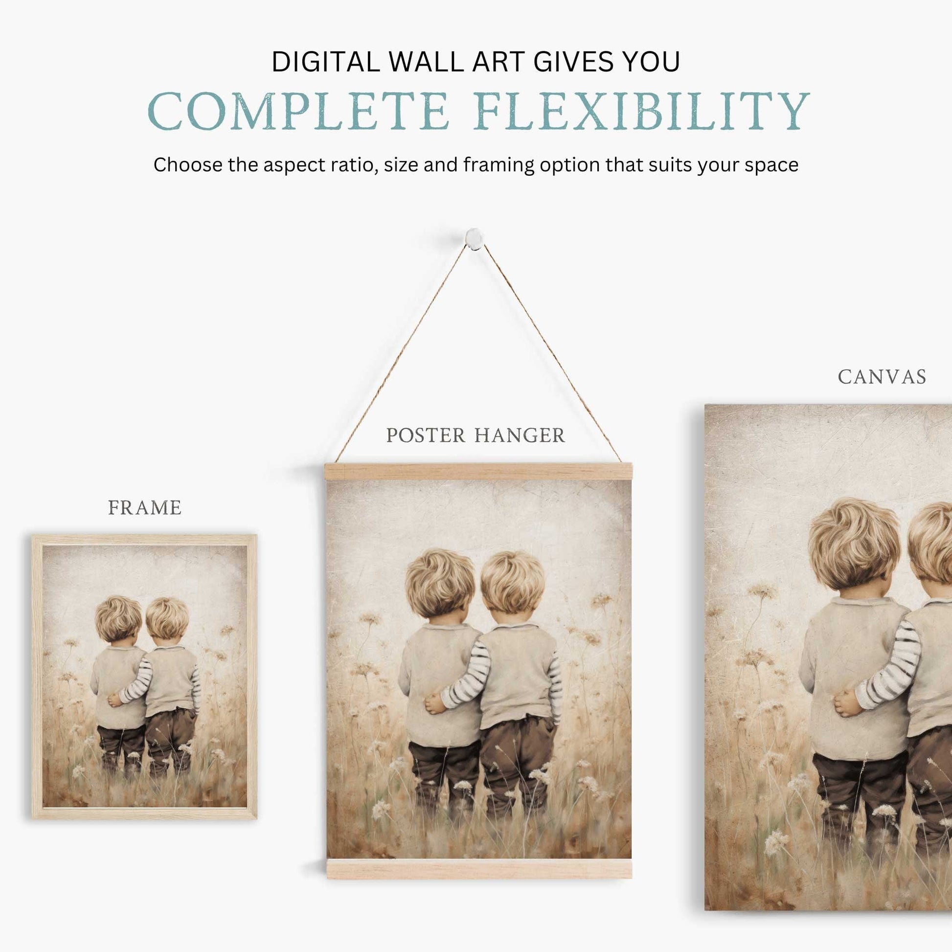 Twin Brothers Wall Art, Rustic Boys Room Decor, Whimsical Prints - WildfieldPrints