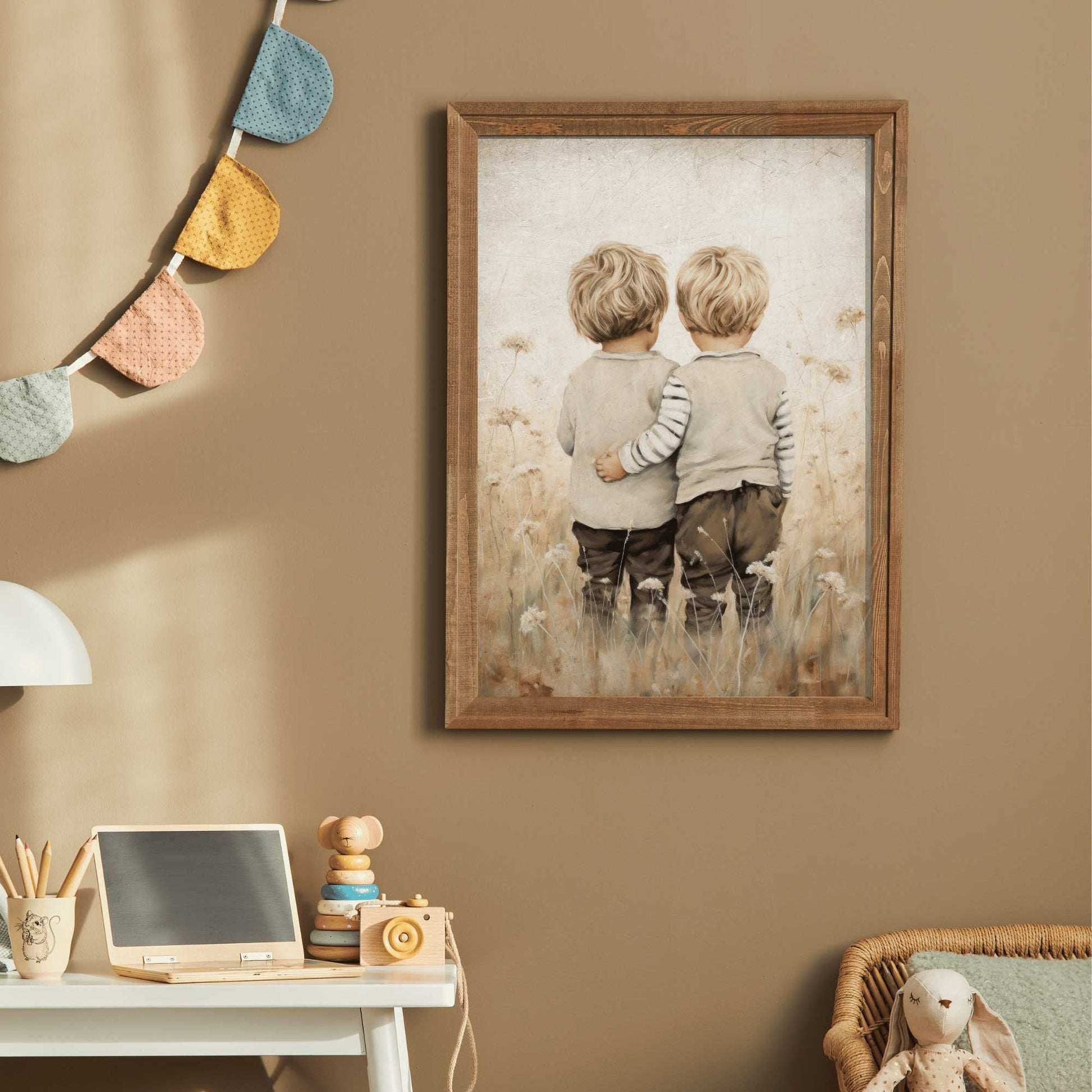 Twin Brothers Wall Art, Rustic Boys Room Decor, Whimsical Prints - WildfieldPrints