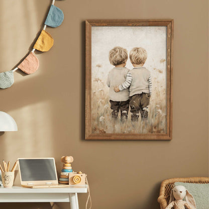 Twin Brothers Wall Art, Rustic Boys Room Decor, Whimsical Prints - WildfieldPrints
