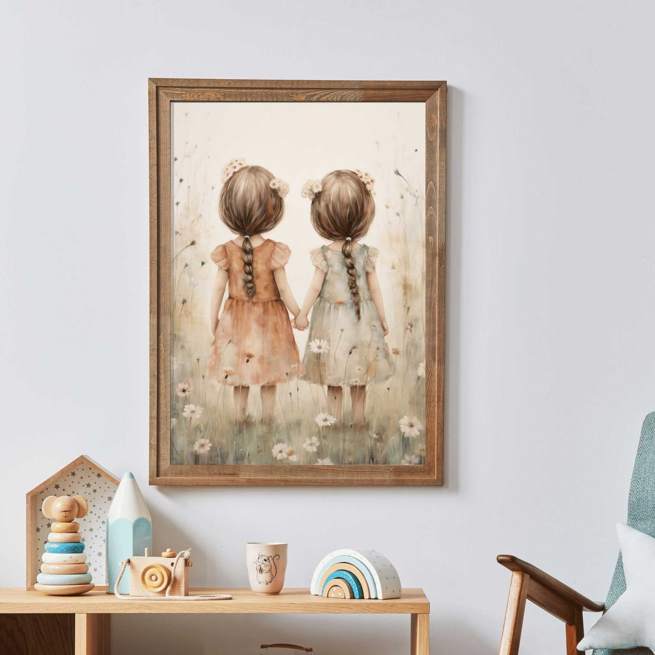 Twin Sisters Wall Art – Floral Friendship Nursery Print