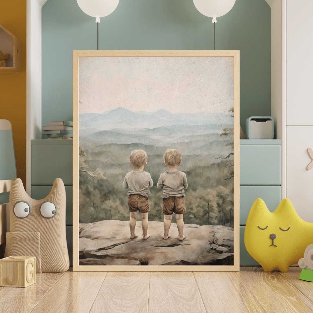 Twin Brothers Adventure Print – Boys Room Wall Art