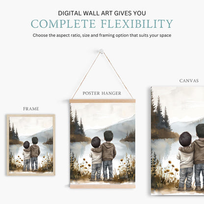 Two Little Brothers Print, Lake Nursery Decor, Brother Wall Art - WildfieldPrints