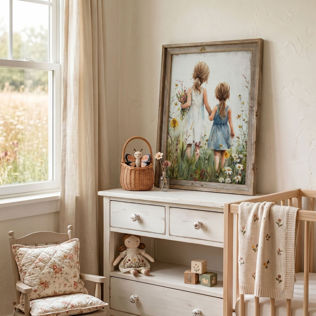 Two Sisters Wall Art – Floral Girls Room Print