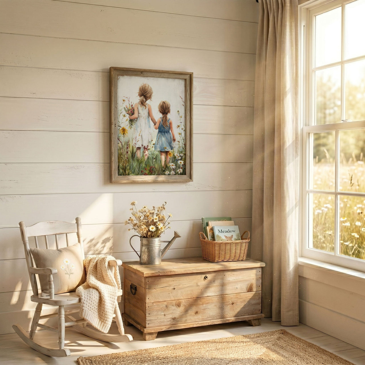 Two Sisters Wall Art – Floral Girls Room Print
