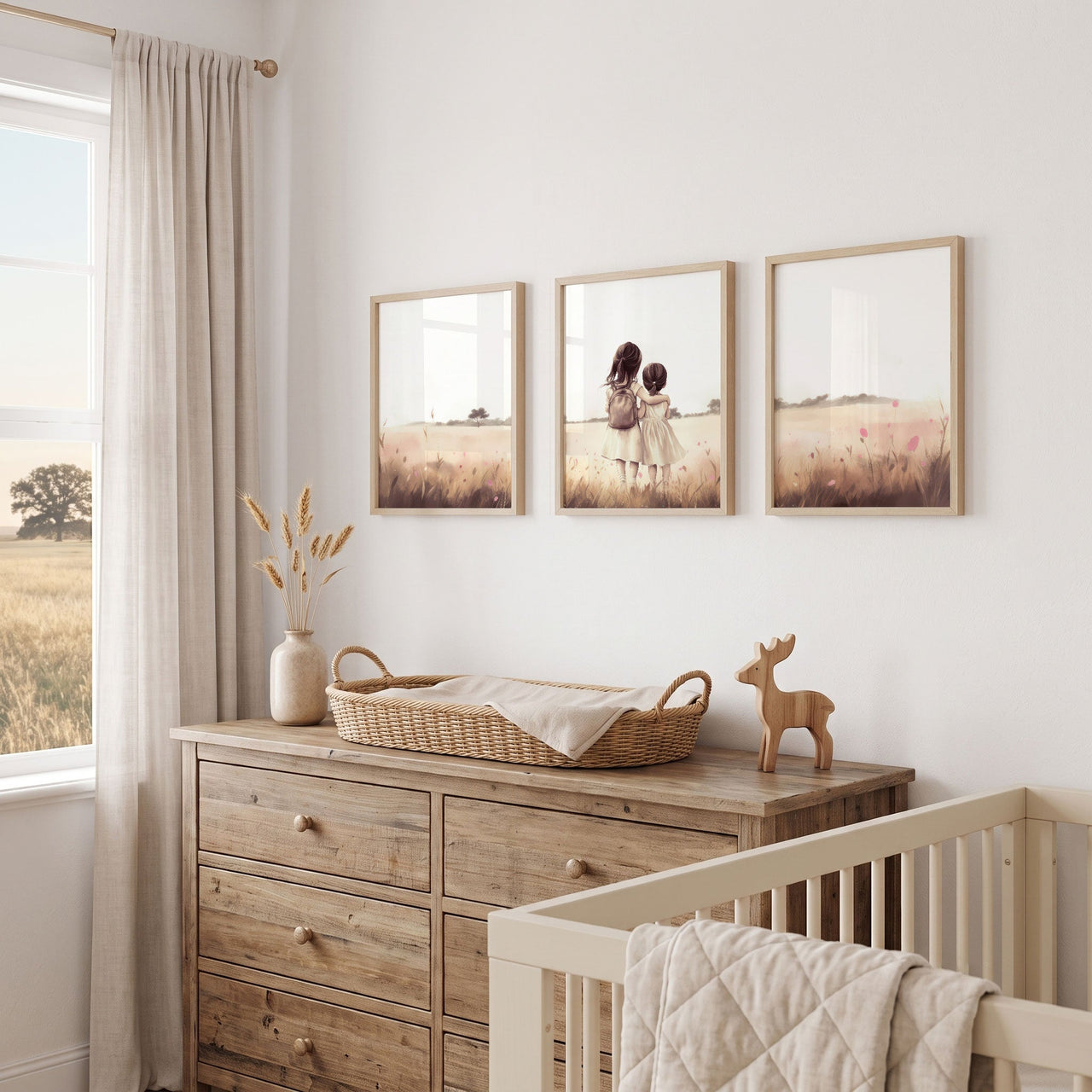 Two Young Sisters Wall Art – Nursery Decor for Girls Room • Set of 3