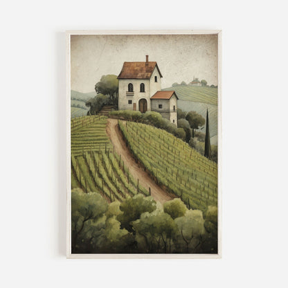 Vineyard Art Print, Rustic Mediterranean Wall Decor, Country Landscape - WildfieldPrints