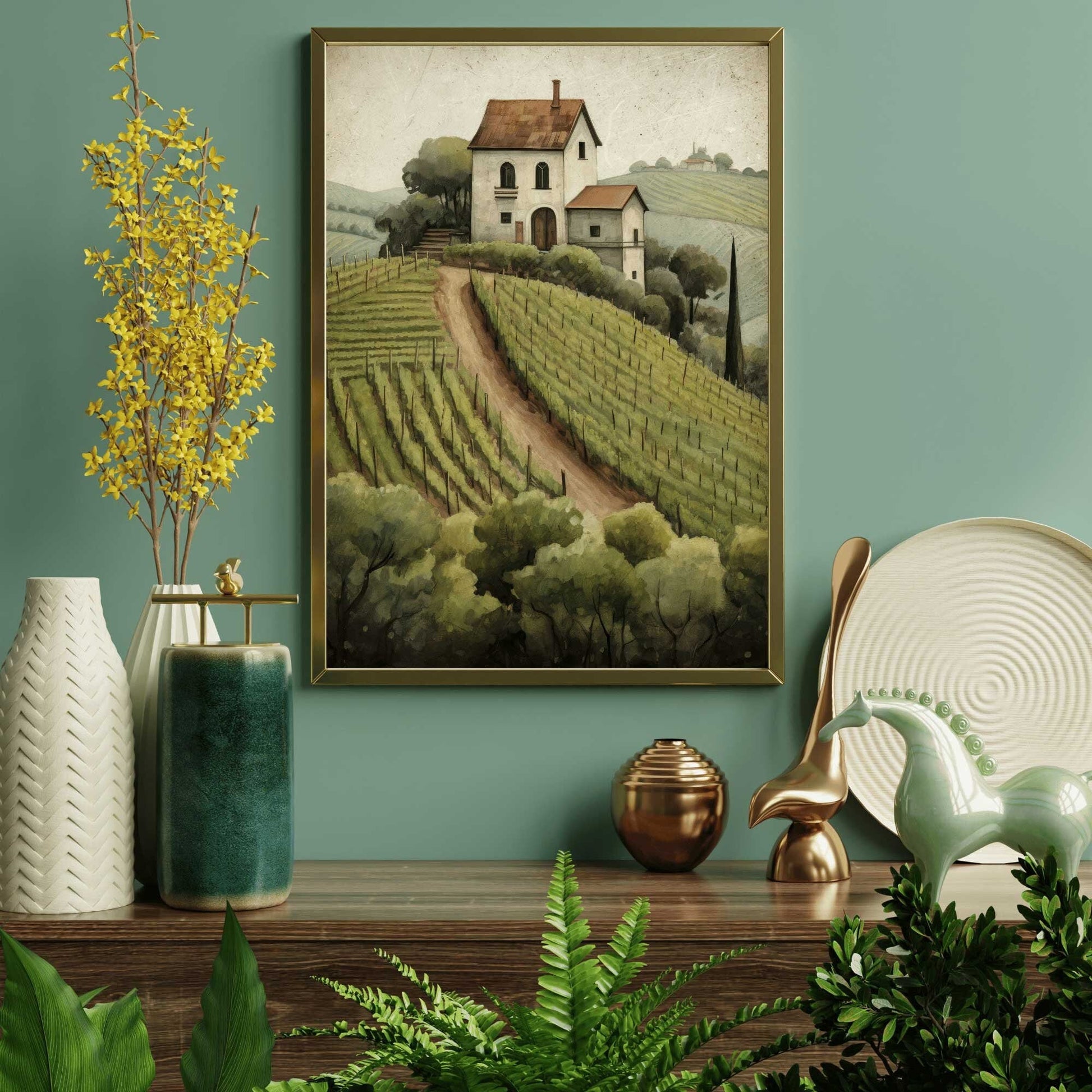 Vineyard Art Print, Rustic Mediterranean Wall Decor, Country Landscape - WildfieldPrints