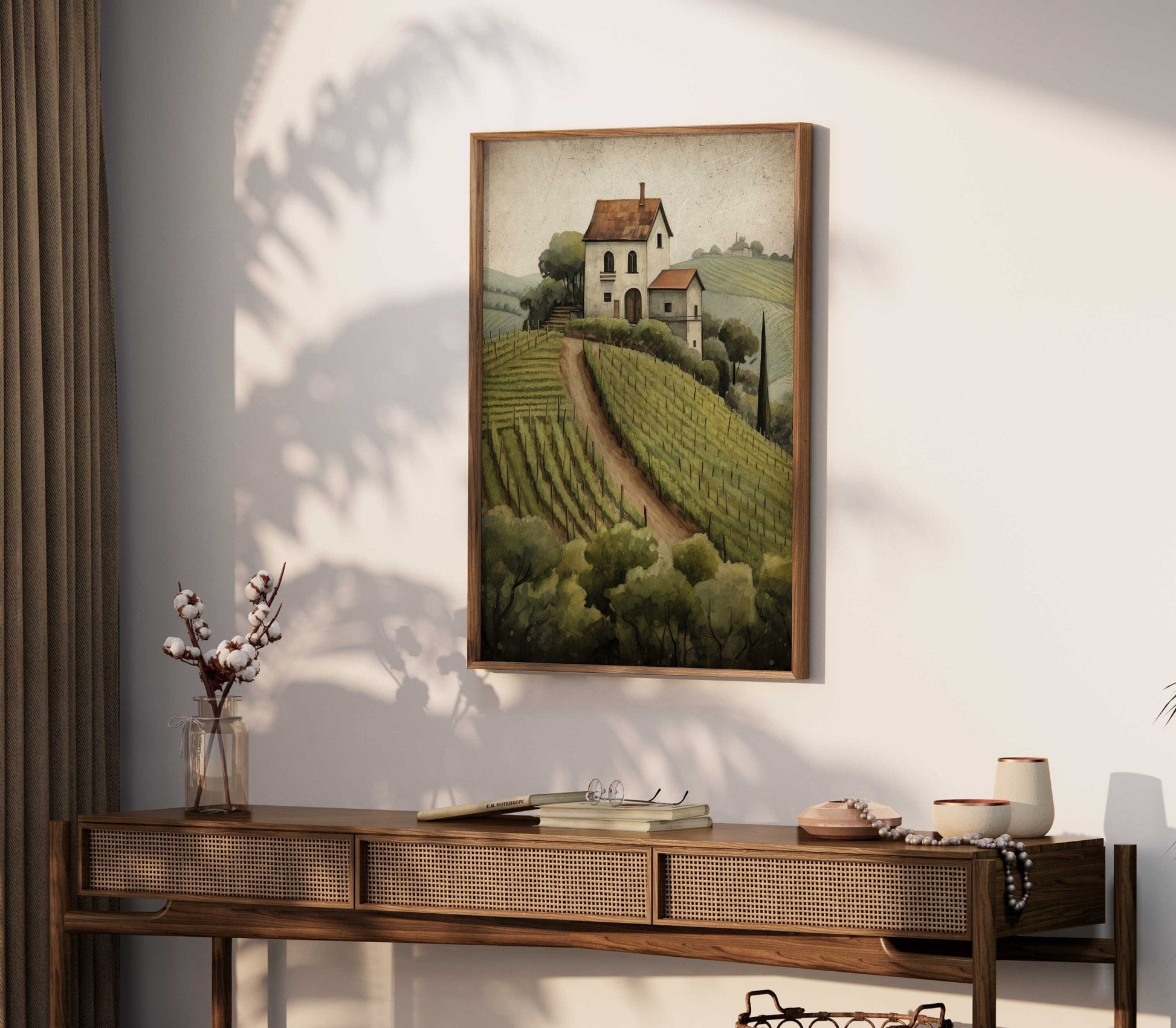 Vineyard Art Print, Rustic Mediterranean Wall Decor, Country Landscape - WildfieldPrints